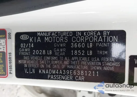 2014 Kia Rio Lx from USA, damaged, VIN KNADM4A39E6381211